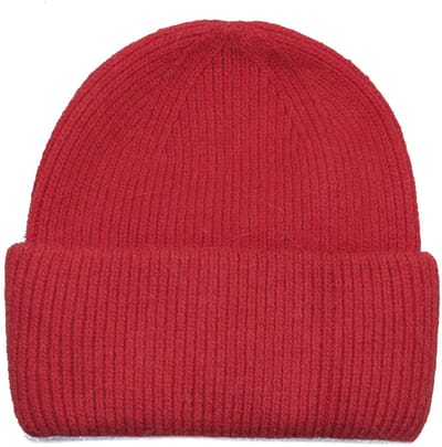Wijnrode damesmuts van wolblend - wollen wintermuts - wijnrood met omgevouwen rand - one size - STUDIO Ivana