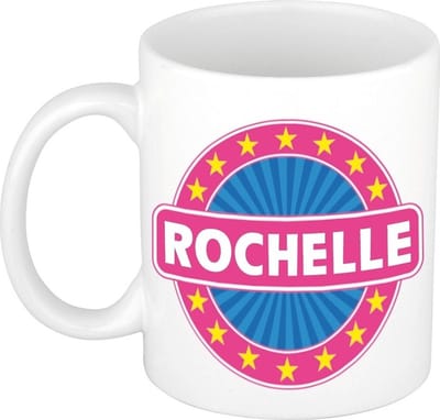 Bellatio Decorations - Rochelle voornaam - koffiemok - beker - wit/roze - 300 ml - Cadeau - Dames - Collega - Moederdag - Verjaardag