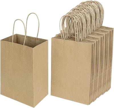 Papieren Geschenkzakken - Kraftzakken met Handgrepen - Feestelijke Geschenkverpakking - 100% Gerecycled Papier - 13x8x20 cm - Natuurlijk Bruin