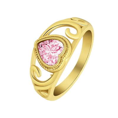 Lucardi Dames vintage ring met hart roze â€“ Maat 47 â€“ 15mm - Ring - Cadeau - Staal goldplated - Goudkleurig