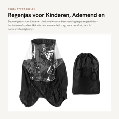 Dailygoods- Regenjas Kind - Ademend Comfort - Zwarte Regenhoes - Geschikt voor Kinderzitjes - Eenvoudige Installatie - Afmetingen 78x55x45 cm