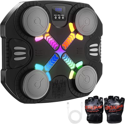 Boksmachine - Kindermuziekboksmachine – Bluetooth-Boksspeelgoed met Ledverlichting en Geluid – Muurpunchdoel met Handschoenen – 3–8 Jaar