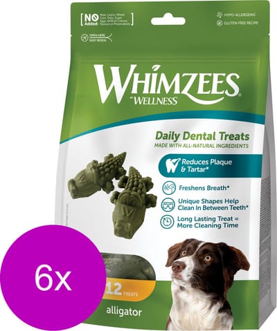 Whimzees Krokodil Stazak - Hondensnacks - 6 x Dental 12x7.6 cm 12 stuks Medium