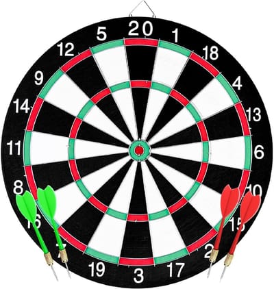 Dailygoods- Dartbord Klassiek - Dartset met 4 Professionele Darts - Dubbelzijdig Spel - Papieren Kaart voor Beginners - Eenvoudige Installatie - Hoogwaardige Vezel - Dartspel