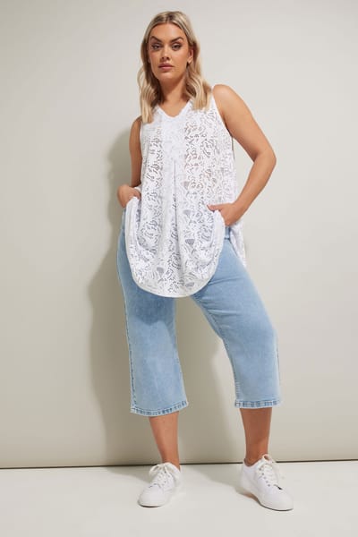 Yours Hemd Met Broderie Ontwerp, Plooidetail En Vhals In Wit Size 50-52