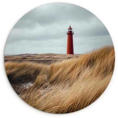 WallCircle® Wandcirkel 120x120 cm - Muurcirkel Duinen - Vuurtoren - Rood - Lucht - Muurdecoratie woonkamer - Wanddecoratie slaapkamer - Kamer decoratie accessoires - Ronde schilderijen XXL