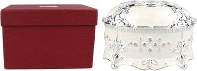 Vintage Sieraden Doos - Antieke Organizer - Sieraden Opbergen - Handgesneden Bloem Design - 19x14x12 cm - Zilver Wit