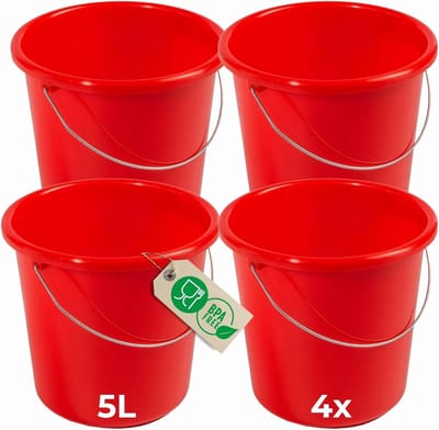 Novaliv 4 stuks emmer 5L rood met maatverdeling - schoonmaak emmer 5 liter? 22,5 cm Praktische alleskunner met schaalverdeling voor huishouden & tuin ideaal als huishoudemmer, wateremmer, dweilemmer, emmer