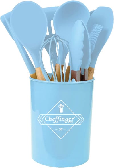 Cheffinger Keukengerei Set met Houder - 12-delig - Blauw - Kookgerei Set