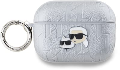 Karl Lagerfeld, Hoesje geschikt voor AirPods Pro 2 - Karl & Choupette Gegaufreerd Patroon, Zilver