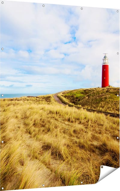 Gards Tuinposter Vuurtoren met Duinen in Texel - 120x160 cm - Tuindoek - Tuindecoratie - Wanddecoratie buiten - Tuinschilderij