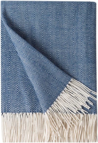 Zachte Geribbelde Plaid met Franjes voor Bank en Stoel 125x152 cm Marineblauw