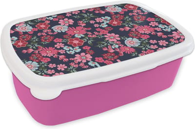 Broodtrommel Roze - Lunchbox - Brooddoos - Bloemen - Flora - Roze - Bloesem - Patronen - 18x12x6 cm - Kinderen - Meisje