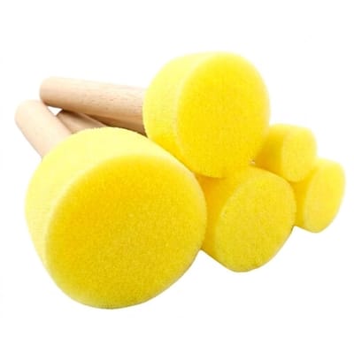 Geel spons kwasten set spons voor schilderen beide houten handvat ronde paddestoel kop 5 stuks hobby kwasten voor schilderen en knutselen DIY verf applicatie verschillende formaten