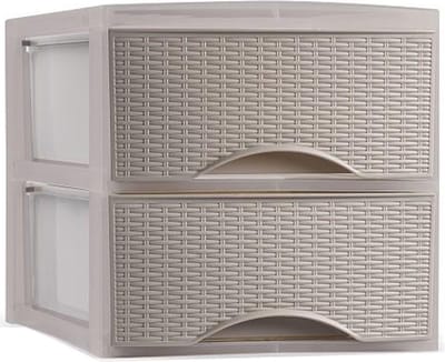 Plasticforte Thuis kantoor organizer ladeblok - 26 x 34,5 x 26 cm - Kunststof - Beige - 2 lades