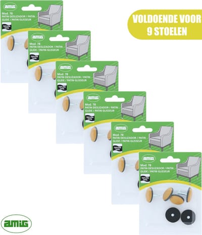 AMIG – Teflon Meubelglijders – Stoelpootbeschermers – Ø22mm – met Spijker – PTFE – 36 stuks - Voor 9 Stoelen – Bruin