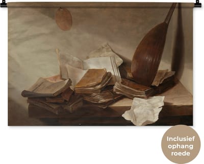Wandkleed Jan Davidsz de Heem - Stilleven met boeken - Schilderij van Jan Davidsz de Heem Wandkleed katoen 90x60 cm - Wandtapijt met foto