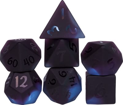 Purple & Black Glass Colored Glaze Dice with Black PU leather Hexagon Box