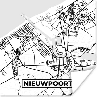 Poster Stadskaart – Zwart Wit - Kaart – Nieuwpoort – België – Plattegrond - 100x100 cm XXL