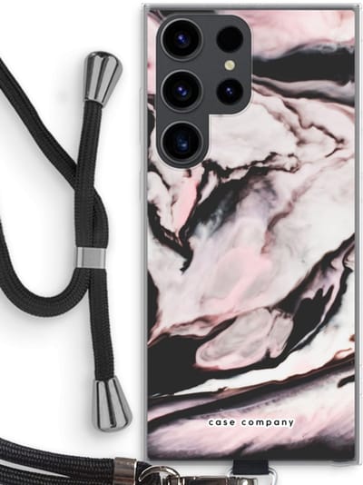 Case Company® - Hoesje met koord geschikt voor Samsung Galaxy S23 Ultra hoesje met Koord - Roze stroom - Telefoonhoesje met Zwart Koord - Bescherming aan alle Kanten en Over de Schermrand