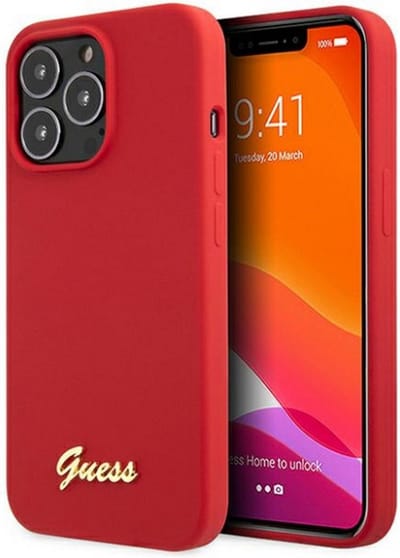 GUESS GUHCP13XLSLMGRE iPhone 13 Pro Max 6.7" red/burgundy hard case Silicone Vintage Gold Logo