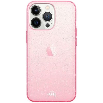 xoxo Wildhearts siliconen glitter hoesje - Sparkle Away Roze - Siliconen hoesje geschikt voor iPhone 16 Pro - Shockproof case met glitters - Glitter hoesje Roze