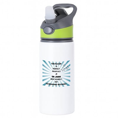 Hacebo® - 50 jaar Sarah en Abraham cadeau - waterfles met rietje groen - Hoera 50 jaar - met opdruk - hoera 50 jaar - Jubileum man en vrouw - Jarig - Grappige tekst - water fles - 650ML