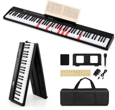 COSTWAY Piano Toetsenbord met 88 toetsen, opvouwbare piano, elektronisch toetsenbord met split-functie, 3 leermodi en sustain-pedaal, digitale piano draagbaar met dubbele luidsprekers, MP3/USB/MIDI