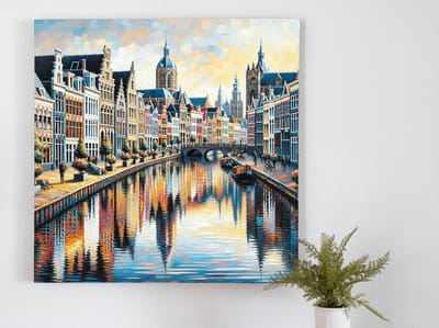 Acryl groningen schilderij | Groninger pracht in acryl: een kunstzinnig stadsportret vol leven | Kunst - 40x40 centimeter op Canvas | Foto op Canvas