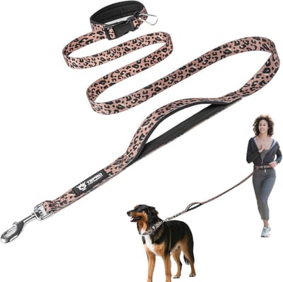 Verstelbare Handsfree Hondenriem voor Middelgrote en Grote Honden - Comfortabel en Duurzaam voor Wandelen en Hardlopen - Luipaardprint