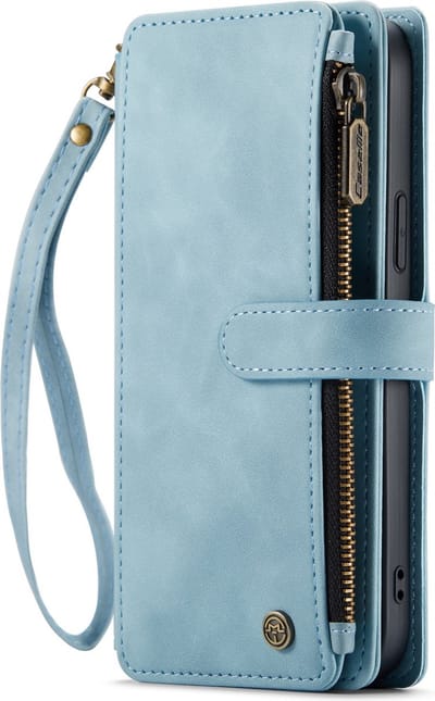 Casemania Hoesje Geschikt voor Apple iPhone 14 Pro - Aqua Blue - Luxe Portemonnee Book Case met Rits