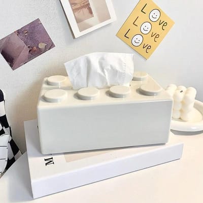 Bouwstenen Tissuebox Papier Gezichtshanddoek Opbergdoos Creatief Wandmontage Perforatievrij Verwijderbaar Cartoon Bouwstenen Doos wit