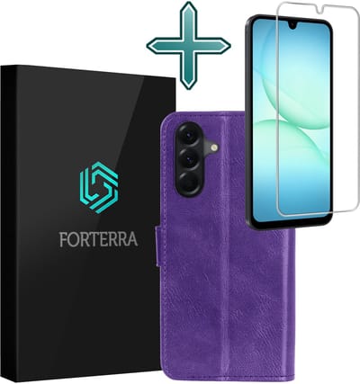 Hoesje Met Screenprotector - Geschikt voor Samsung Galaxy A17 - Luxe Pasjeshouder - Flipcase - Bookcase Portemonee - Flip Case - Kunstleer Book Case - Book Cover - Walletcase - Portemonneehoes - Paars