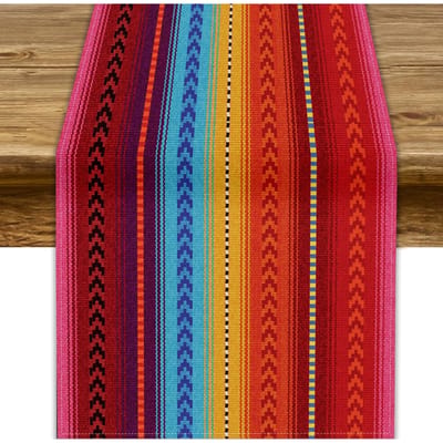 Mexicaanse Kleurrijke Gestreepte Day of The Dead Linnen Tafel Runner Huisdecoratie Mexico Fiesta Keuken Eettafel Runners Feestdecoratie 150x33cm