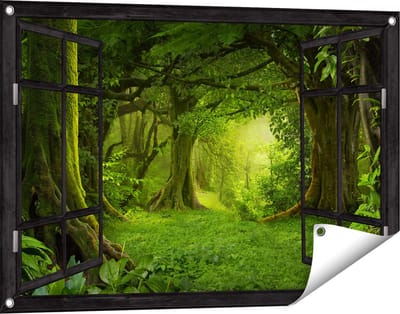 Gards Tuinposter Doorkijk Groene Tropische Jungle Bos - 90x60 cm - Tuindoek - Tuindecoratie - Wanddecoratie buiten - Tuinschilderij
