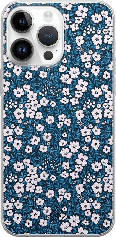 Casimoda® hoesje - Geschikt voor iPhone 14 Pro Max - Bloemen Blauw - Siliconen/TPU telefoonhoesje - Backcover - Bloemen - Blauw
