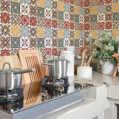 Muurstickers - Zelfklevende tegelmuurstickers voor keuken en badkamer - 9 ANIRIO cementtegelstickers - 9 stickers 20x20cm