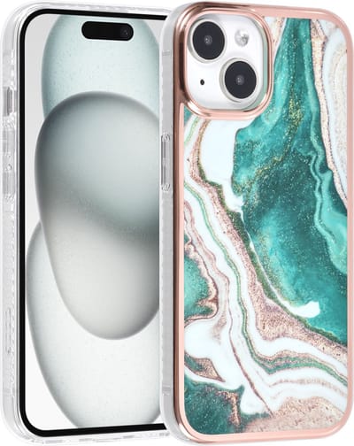 Multimedia & Accessoires Siliconen Marmer Harde Back Cover Case Hoesje geschikt voor Apple iPhone 15 Plus – TPU – Harde Plastic – Groen