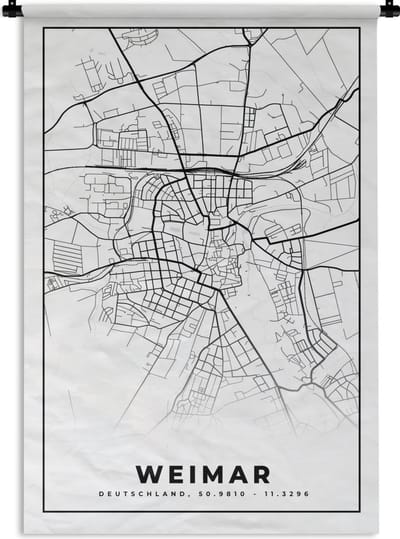 Wandkleed - Wanddoek - Plattegrond - Kaart - Stadskaart - Weimar - 120x180 cm - Wandtapijt