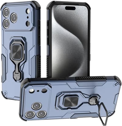 MobyDefend Hoesje - Geschikt voor iPhone 17 Pro Max - Dubbelgelaagde Pantsercase Met Standaard - Blauw