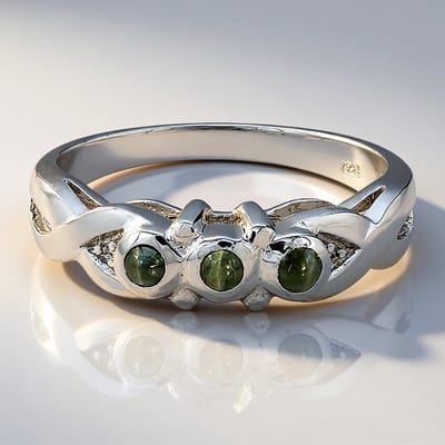 Cavill - Zilveren ring - 925 Sterling Zilver - 3 Kattenoog-alexandriet cabochon 0,23 ct - Ronde stenen 2,5 mm - Modern elegante damesring maat 17