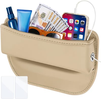 Opbergdoos voor autostoelen - Universele organizer voor auto met ruimte voor telefoons, kaarten en sleutels, ideaal voor een opgeruimde auto (beige)