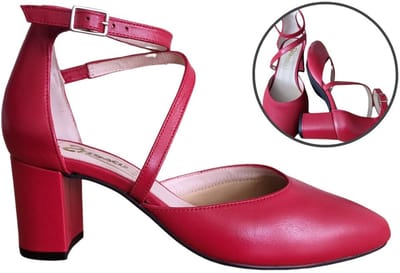 Stravers - Pumps Elegant Enkelbandje met Blokhak - Rood - Maat 43 - Grote Maten Dames Pumps