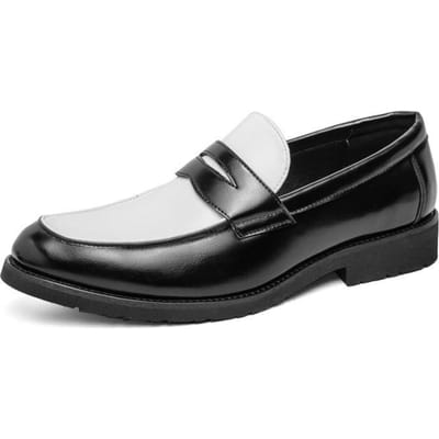 Luxe Zwart en Wit Colorblock Instappers Heren Slip-On Klassieke Stijl Casual Leren Schoenen Dikke Zool Moccasin 44 black