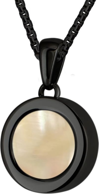 Quiges 12mm Mini Munt Hanger Zwart RVS met Oranje Perzik Schelp Munt en Anker Ketting 42-46cm