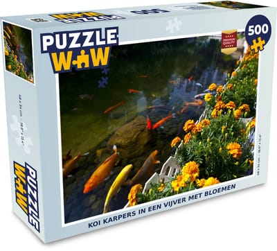 Puzzel Koi karpers in een vijver met bloemen - Legpuzzel - Puzzel 500 stukjes