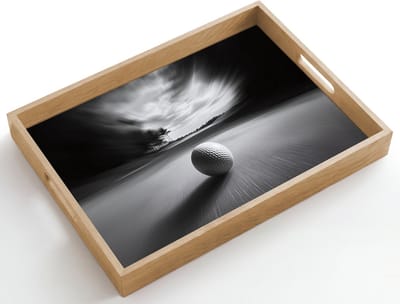 Dienblad hout 50x35 cm - Schootdienblad - Golfbal - Wazig - Zwart - Borrelplank rechthoek - Plateau dienbladen