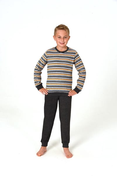 Badstof pyjama voor jongens in gestreepte look, pyjama met manchetten