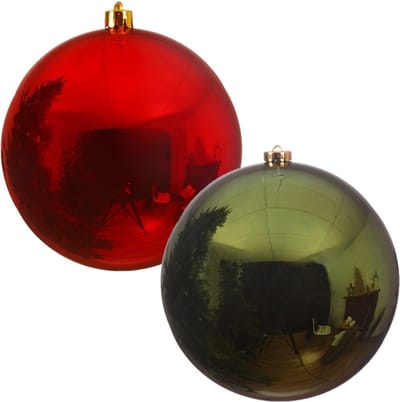 Decoris Grote kerstballen - 2x - rood - donkergroen - D20 cm - kunststof - onbreekbaar - kerstversiering