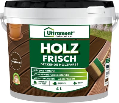 Ultrament Wood Fresh - Dekkende houtverf, vloerverf voor buitenhout, 4 liter (Terra Brown)